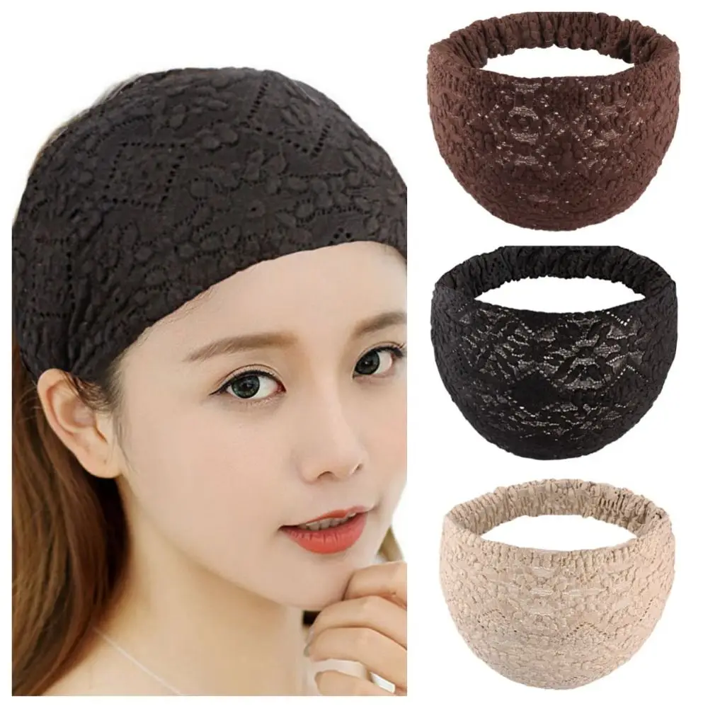 

Sweet Non Slip Mesh Flower Headband Hair Hoop Hollow Lace Hairbands Elastic Korean Style Wide Side Head Wrap Wash Face