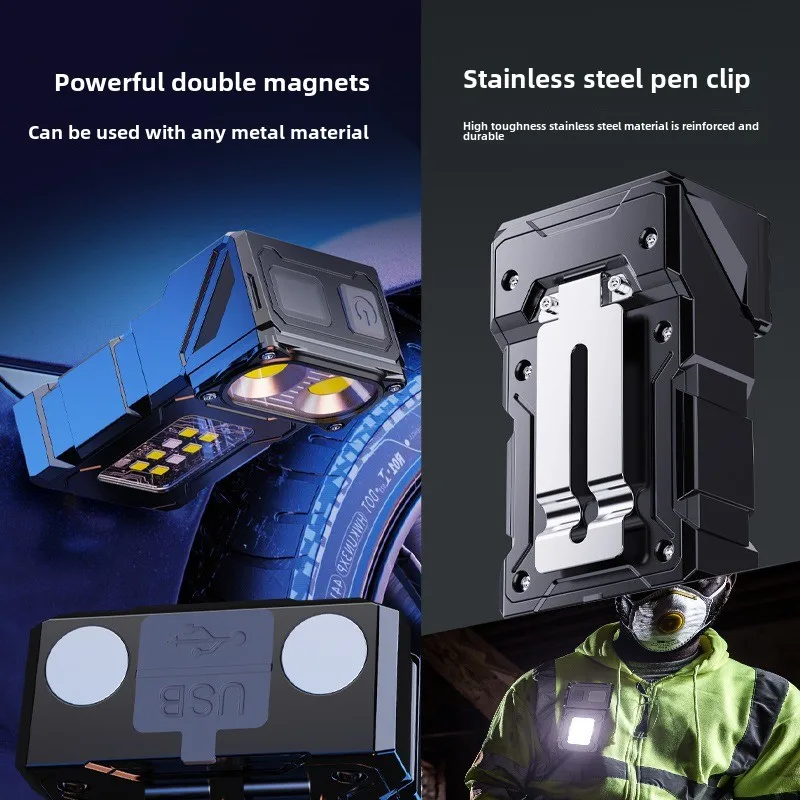 LED Flashlight, Strong Light, Side Light, COB, Long-lasting, Ultra Bright, Portable Warning Light, Outdoor Lighting, Work Light