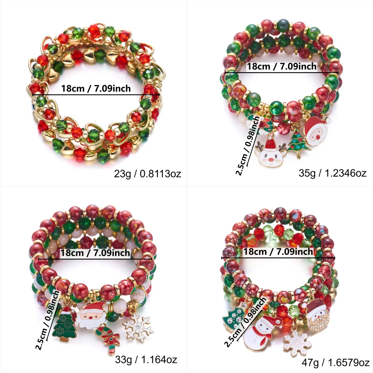 Weihnachtliches Mehrschichtiges Armband-Set mit Bunten Acrylperlen für Frauen, Niedliche Weihnachtsmann- und Schneemann-Anhänger, Weihnachtsparty-Schmuck – Detail 8