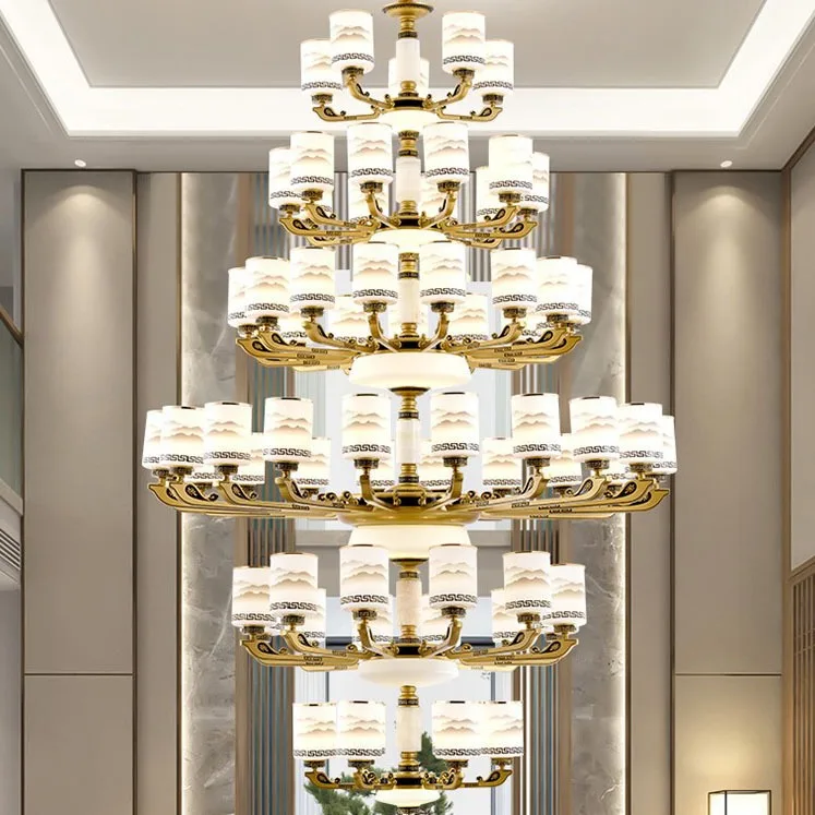 New Chinese-style villa large chandeliers, hollow duplex living rooms, duplex dust-proof hotel engineering lobby lighting