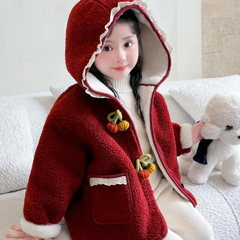 

Толстое теплое пальто Kawaii для девочек, осень-зима 2025, новинка, модная детская толстовка с капюшоном в стиле аниме, рождественская повседневная милая одежда