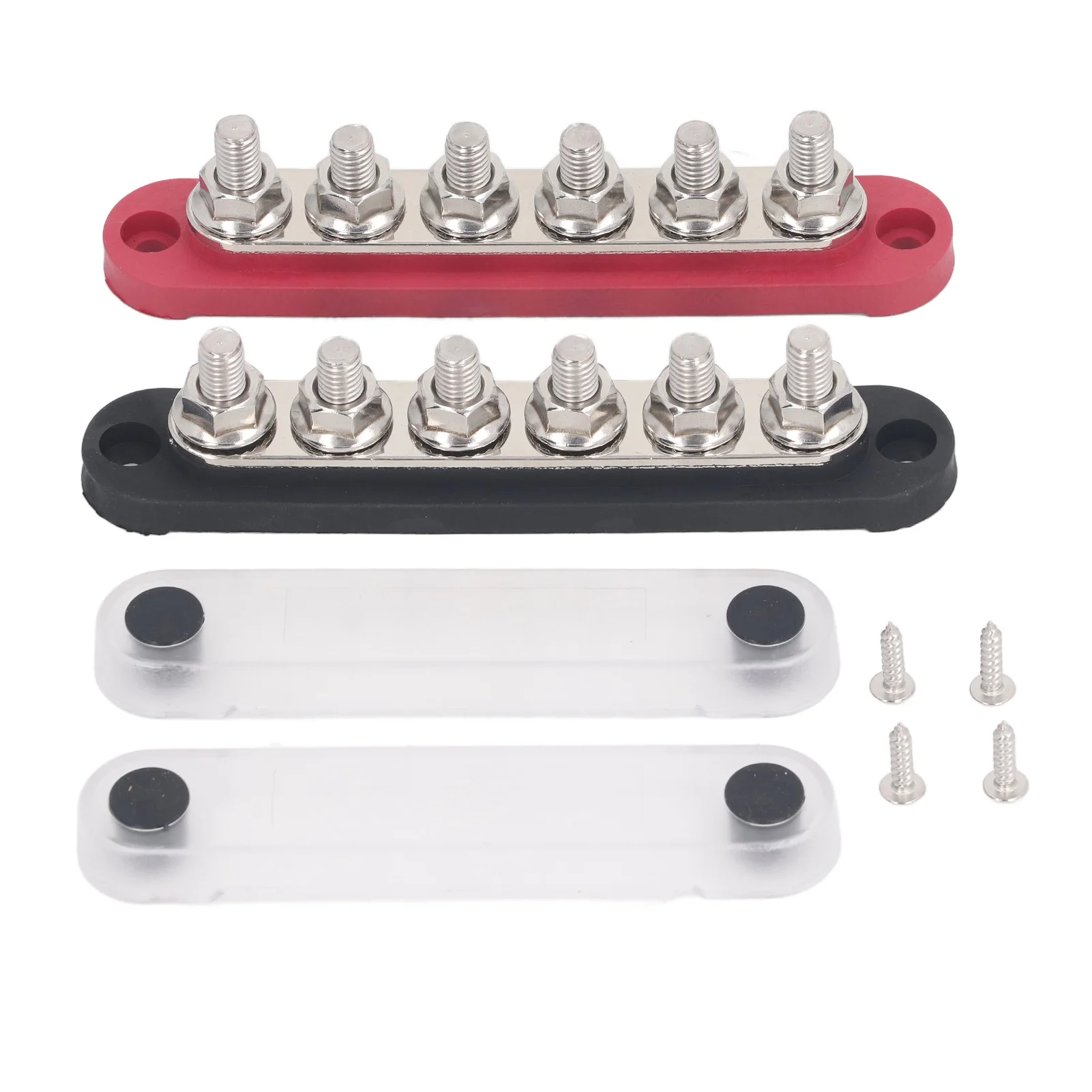 Power Distribution Terminal Block M8 Copper Plate Stainless Steel Terminals Battery Bus Bar 150A 300VAC 48VDC 2PCS M8x6
