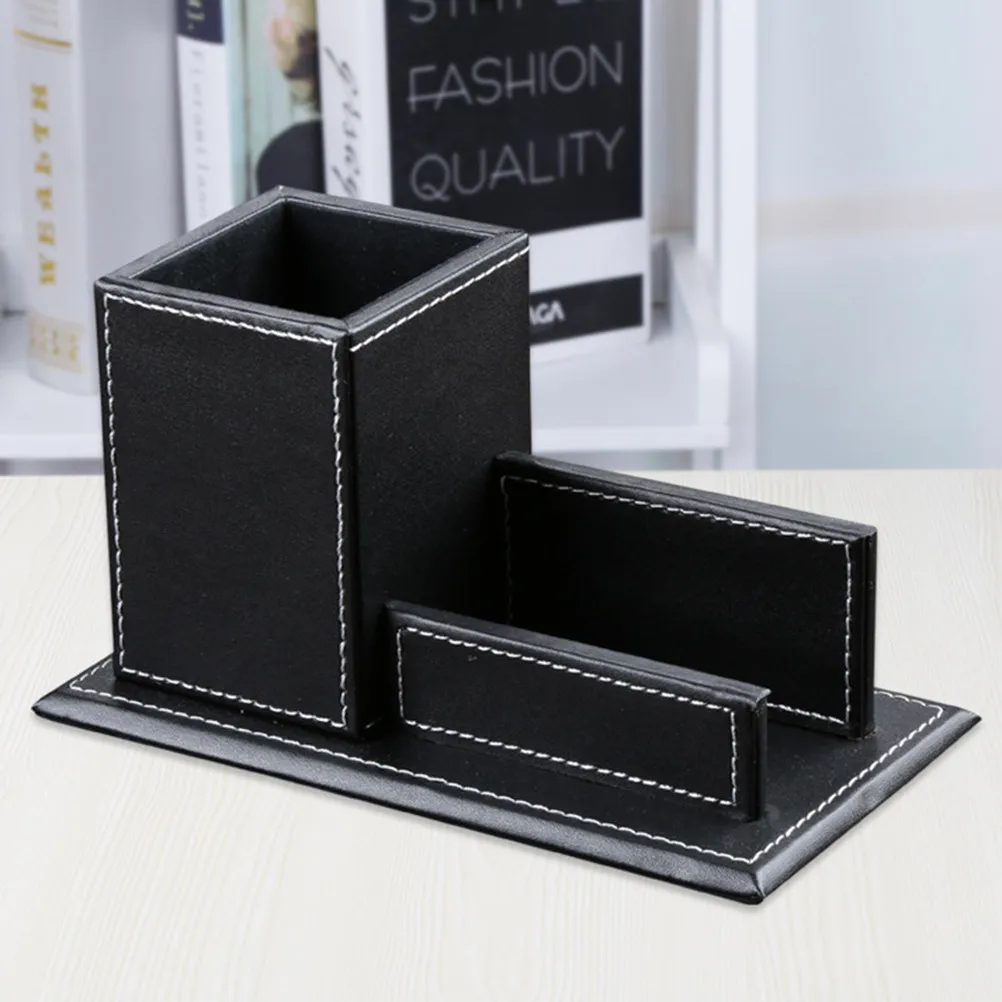 Stylish Pu Desktop Organizer Pen Holder Business Stand For Office Home Desk Black Elegant Storage Solution