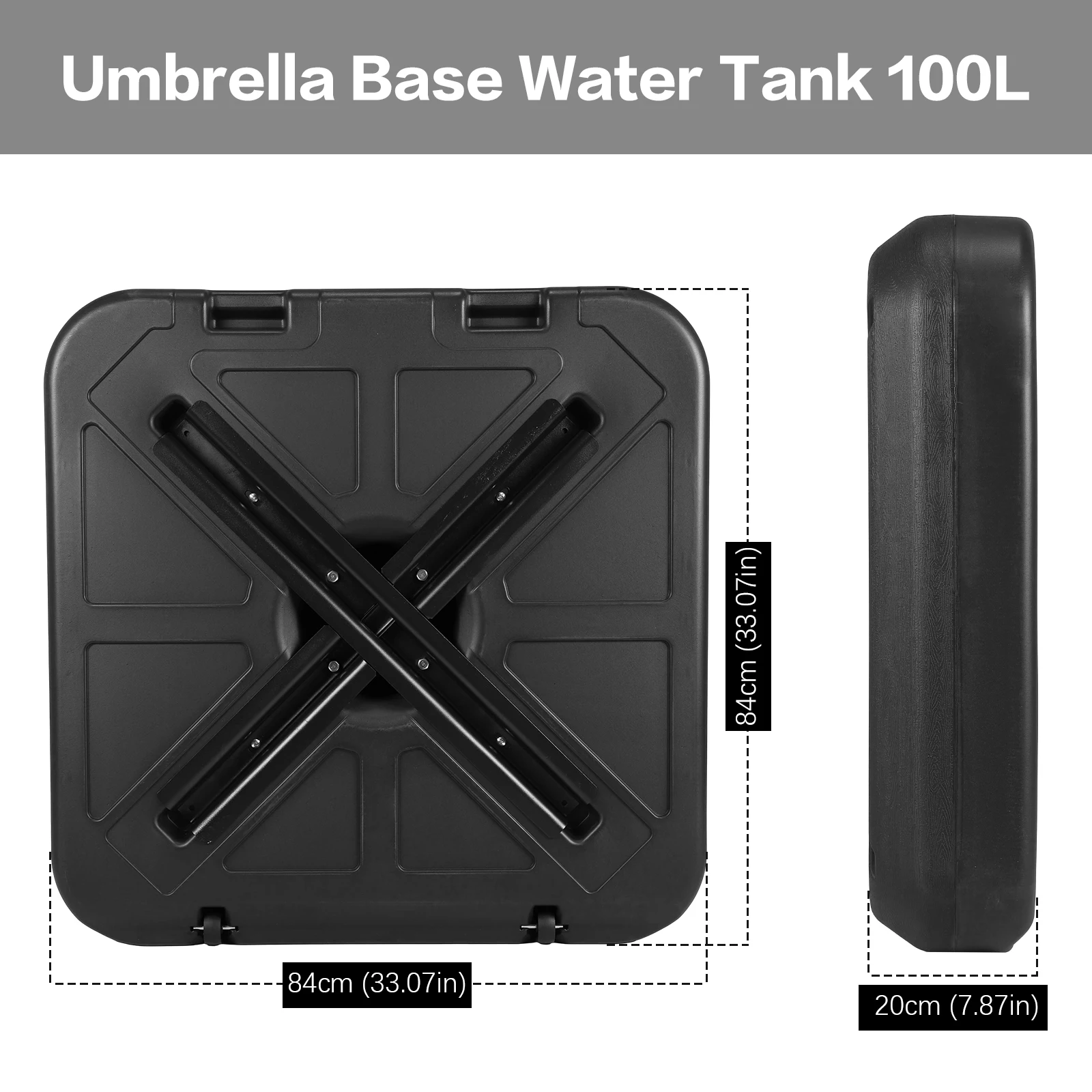 

Cantilever Patio Umbrella Base with Wheels Square Rolling Umbrella Base Stand 130KG Capacity for Garden Backyard Deck Poolside