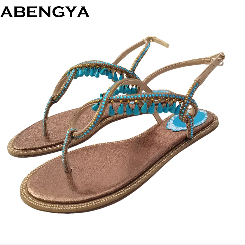 

Лето 202, шлепанцы, кожаные сандалии на плоской подошве, женские праздничные пляжные туфли с кисточками и кристаллами, женское повседневное праздничное платье Sandalias Mujer