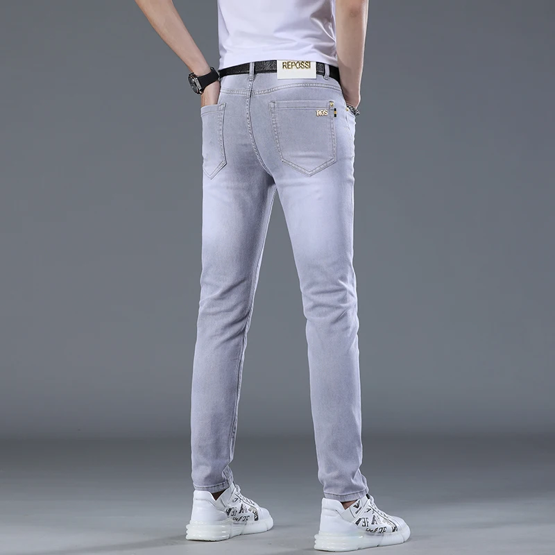

Легкие повседневные мужские джинсы из эластичного хлопка с прямыми штанинами, средней посадкой, на молнии, модные осенние брюки