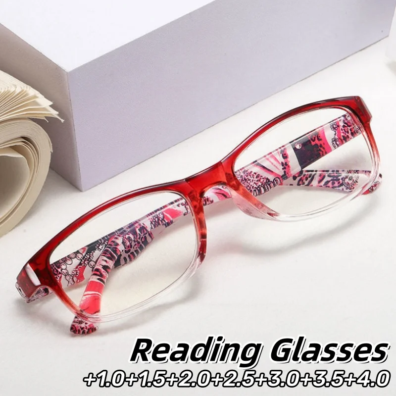 

Unisex Business Classic Square Full Frame Reading Glasses Fashion Printed Anti-Blue Light Eye Protection Eyeglasses +1.0 To +4.0