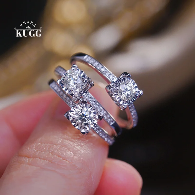 

KUGG 18K кольца из белого золота Роскошные блестящие дизайнерские обручальные кольца из натурального бриллианта для женщин классический стиль высокие свадебные украшения