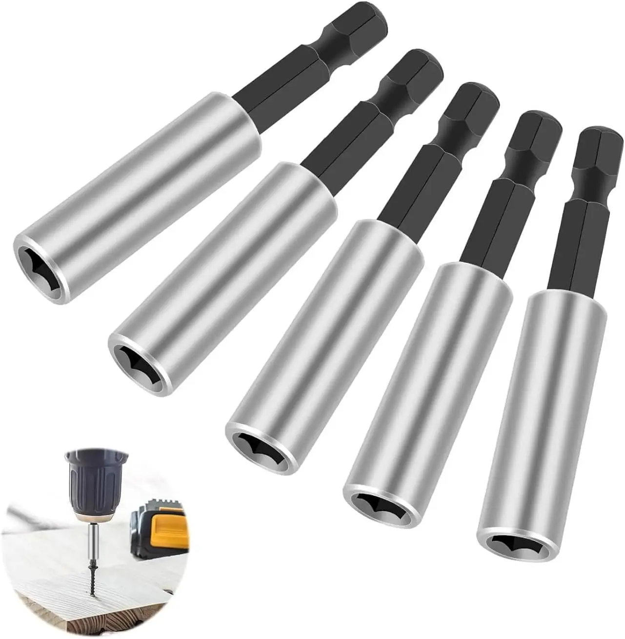 

5PCS Premium Magnetic Bit Holder 1/4 Inch Stainless Steel 60mm Screwdriver Extension Hex Shank Drill Bits