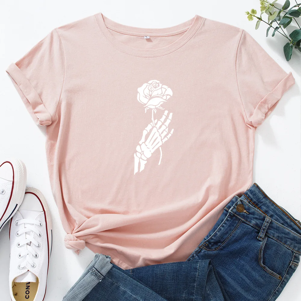 loween ort Sve T-irt Women's Cotton Tee Street Sle Loose Fit Teen Girls' Printed Top China Made Regular Thin