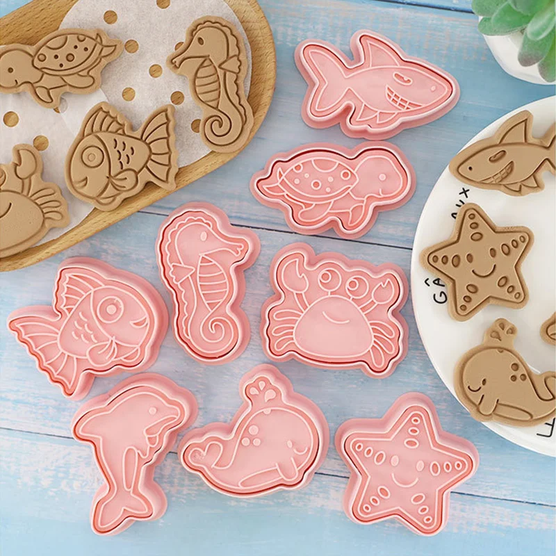 8pcs/set Ocean Animal Cookie Cutter Whale Dolphin Biscuit Mould Octopus Crab Turtle Fondant Tools Sugar Baking Pastry Mold