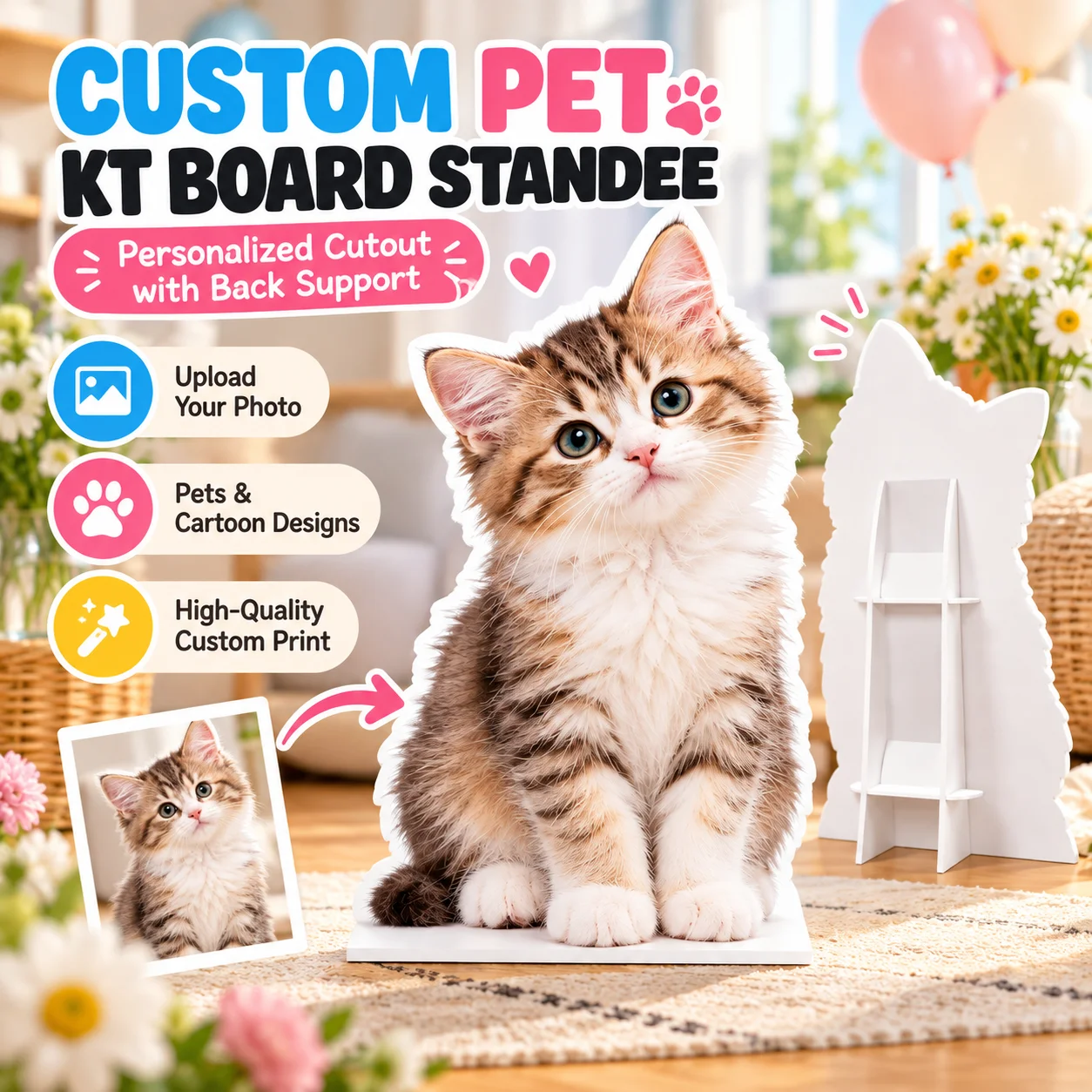 Custom Pet KT Board Stand Personalized Pet Photo Shape Display Stand with Back Support High Definition Printed Ornament Wedding