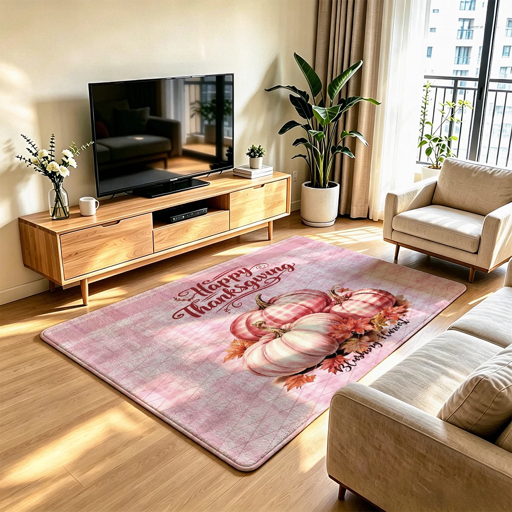 1pc Thanksgiving Pink Pumpkin Maple Leaf Silicone Tufted Floor Mat, Anti Slip Carpet For Living Room Sofa Bedroom Stylish Hom
