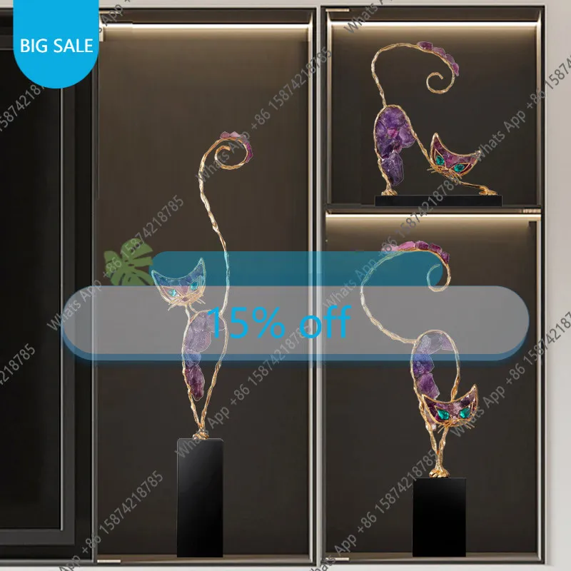 Yy Light Luxury Amethyst Lucky Cat Ornament Porch TV Cabinet Wine Cabinet Office Company Counter Decoration Opening Gift