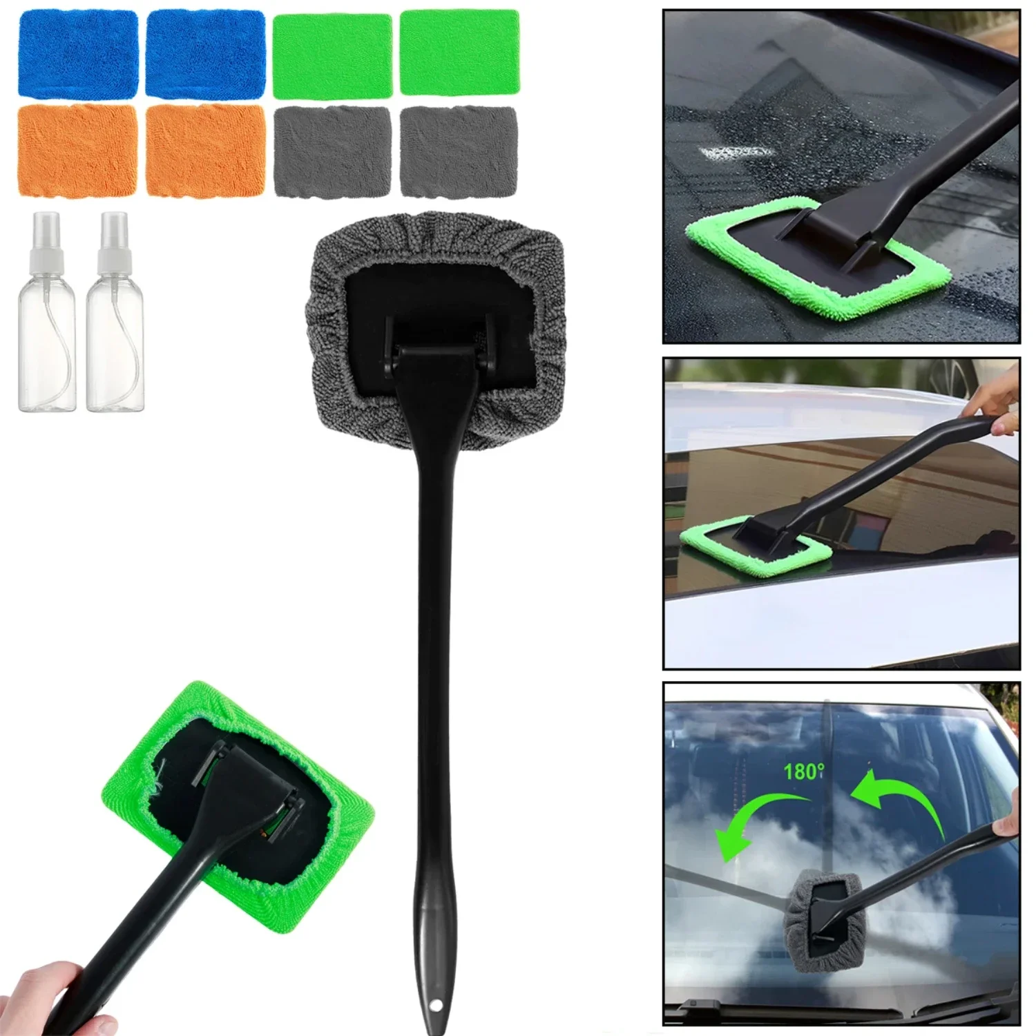 180°rotating Car Window Cleaner Brush Kit Car Windshield Cleaner Brush Car Window Glass Cleaning Brush with Telescopic Handle