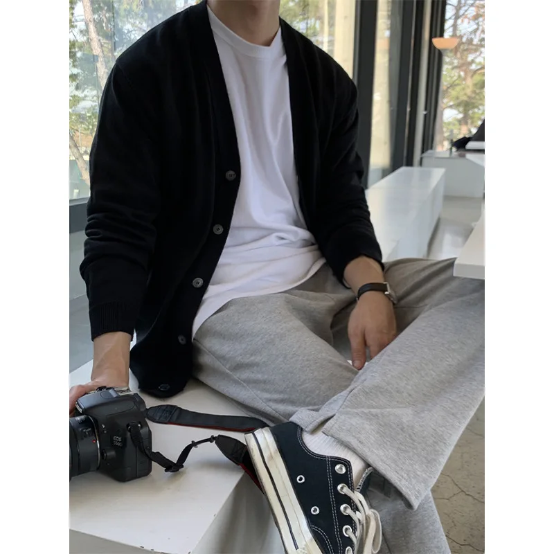 Imagen 5: Suéter de punto abierto de moda coreana para hombre, nuevo estilo de primavera y otoño, suéter de punto a la moda, suéter perezoso Simple