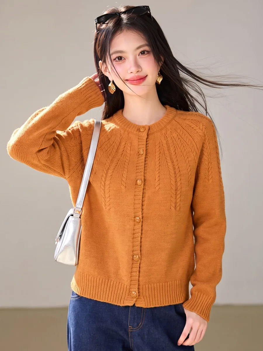 Chic Pumpkin Orange Twisted Knit Sweater Coat for Women Loose Luxury Open Cardigan Soft Long Sleeve Vintage Style Casual Wear
