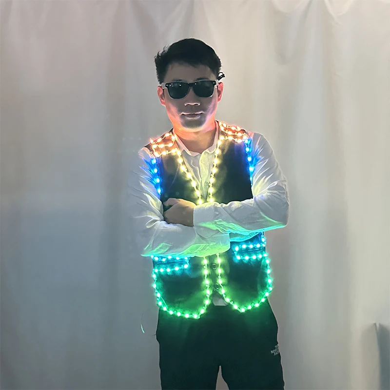 Cool Dancing Vest Colorful Costume Clothes Performance Glowing Vest Remote Bluetooth Control Color Flashing Light Modes Clothes