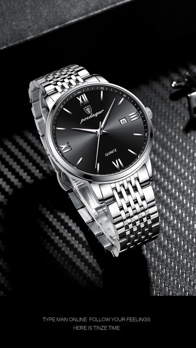 POEDAGAR Luxus Sport herren Armbanduhr Edelstahl Wasserdicht Datum Mann Uhr Hohe Qualität Casual Mode Quarz Männer Uhren – Detail 6