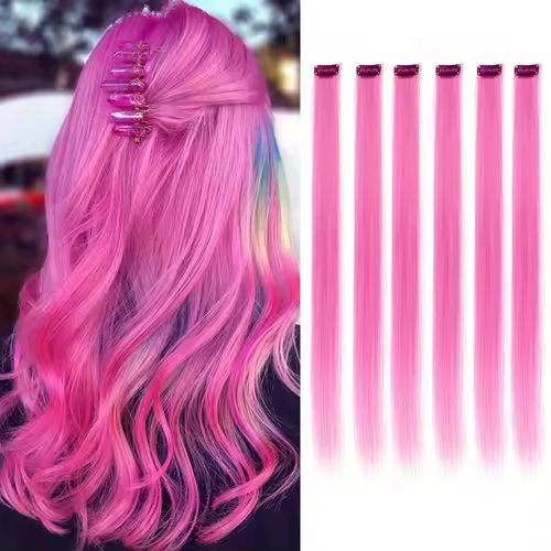 Clip in Hair Extensions Colored Party Highlights 22 inches 6pcs/pack Multi-colors Straight Hair Synthetic Hairpieces Royal Blue - Image 29