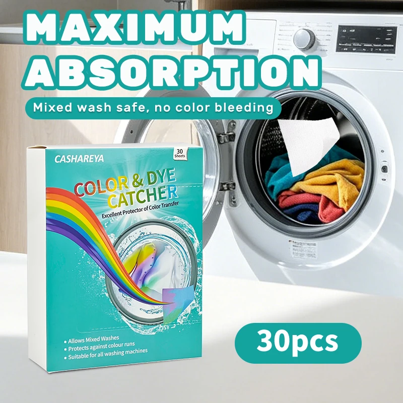 CASHAREYA Color Catcher Sheets Large Size 11x28cm 30ct Laundry Dye Trap Prevent Color Bleeding Anti Dye Transfer Washing Machine