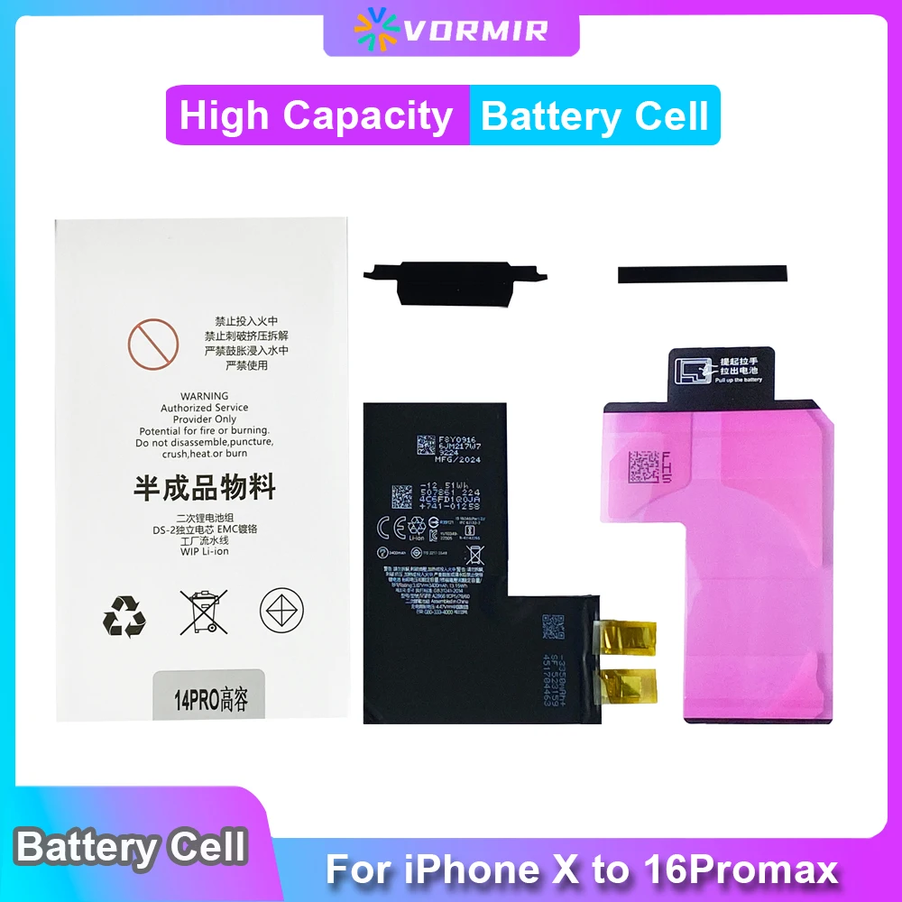 5pcs High Capacity Rechargeable Battery Cell No Flex For iPhone 11 12 13 14Plus 15 X XR XS Max Phone Batteria Replacement Parts