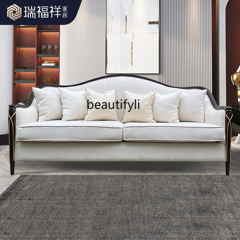 American Style Beech Light Luxury Cotton Linen Fabric Sofa Set Simple Solid Wood Birch Sofa