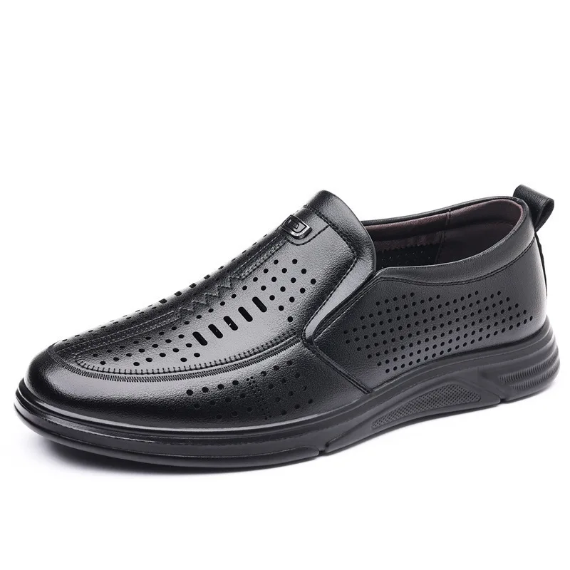 

Spring Summer New Hallow Leather Shoes for Men Solid Color Fashion Dress Shoes Male Soft Sole Business Casual Shoe Man