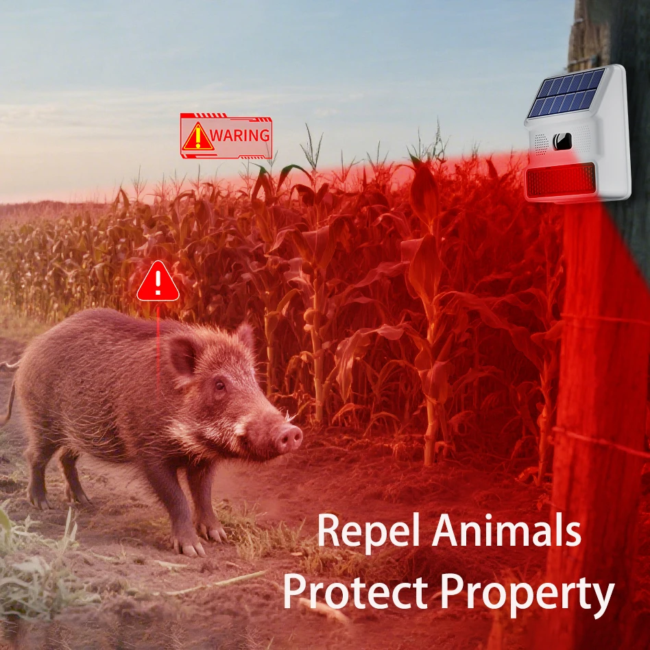 

433MHz Solar Powered Outdoor Waterproof Siren,Solar Infrared Siren,LED Flashing Light,110db,for Home Garage Farm Alarm System