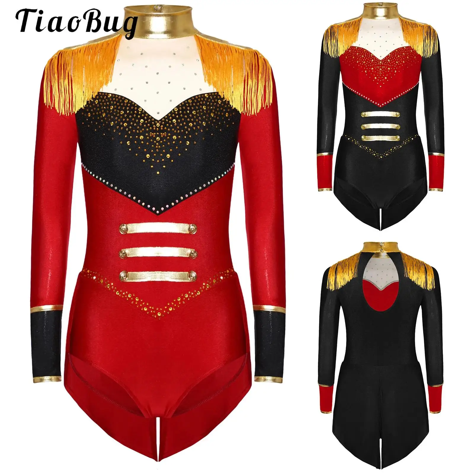 

Girls Circus Ringmaster Leotard Bodysuit Halloween Cosplay Costume Tassels Tuxedo Jumpsuit Carnival Fancy Dress Up Dance Wear