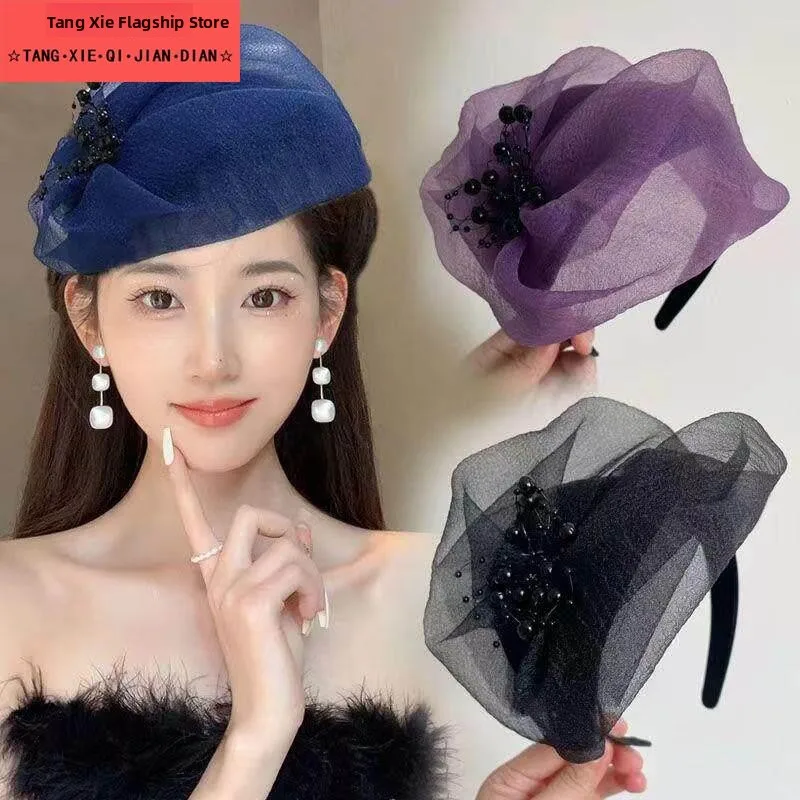 Fashionable Breathable Half Hat High Top Hairband Elegant Evening Hair Clip Visible Skull Cap Versatile Headband for Autumn