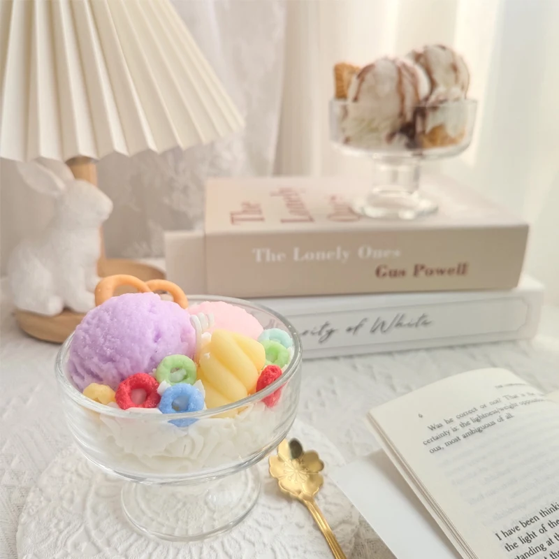 

Simulation Ice Cream Cup Aromatherapy Candle Soy Wax Biscuit Cereal Ice Cream Ball Fragrance Ornament Gift Home Party Decoration