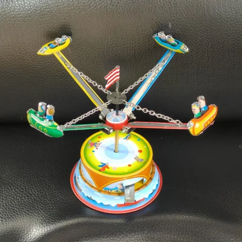 [Funny] Adult Collection Retro Wind up toy Metal Tin amusement park Rotating plane windmil Mechanical Clockwork toy figures gift