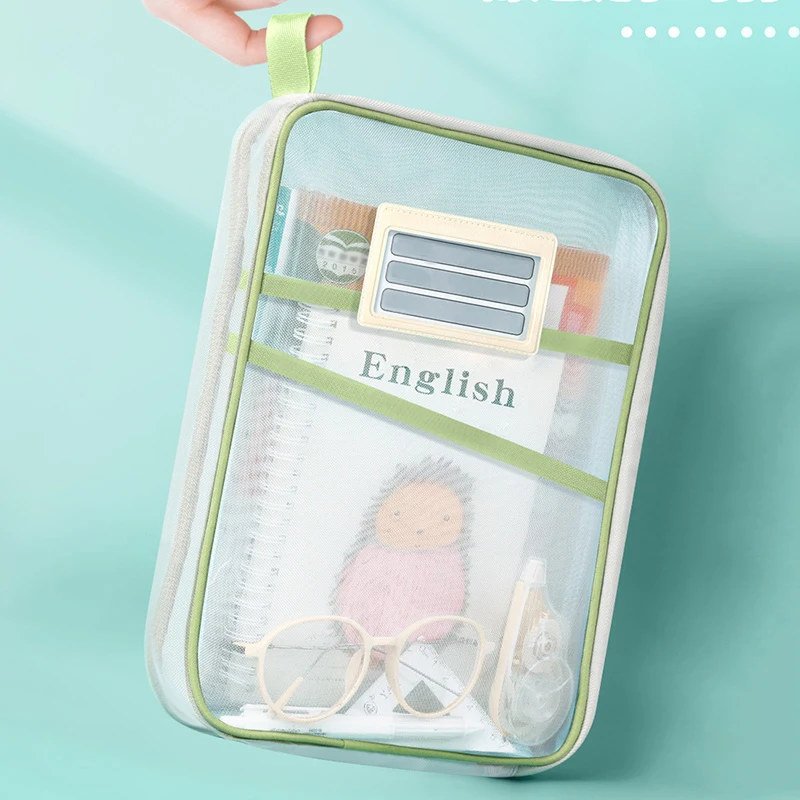 Huajie A4 Stationery Storage Bag Double-Layer Mesh Zipper Bag Large Capacity Storage Folder School Office Supplies Stationery Bag