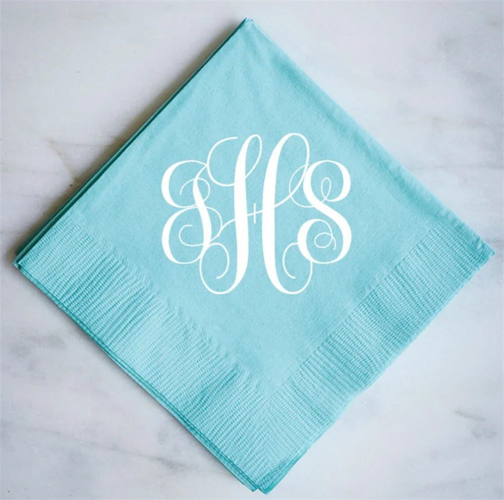 

50 Monogram Personalized Napkins Custom Wedding Napkins, Cake Table Napkins, Monogrammed Foil Printed Napkins, Custom Beverage