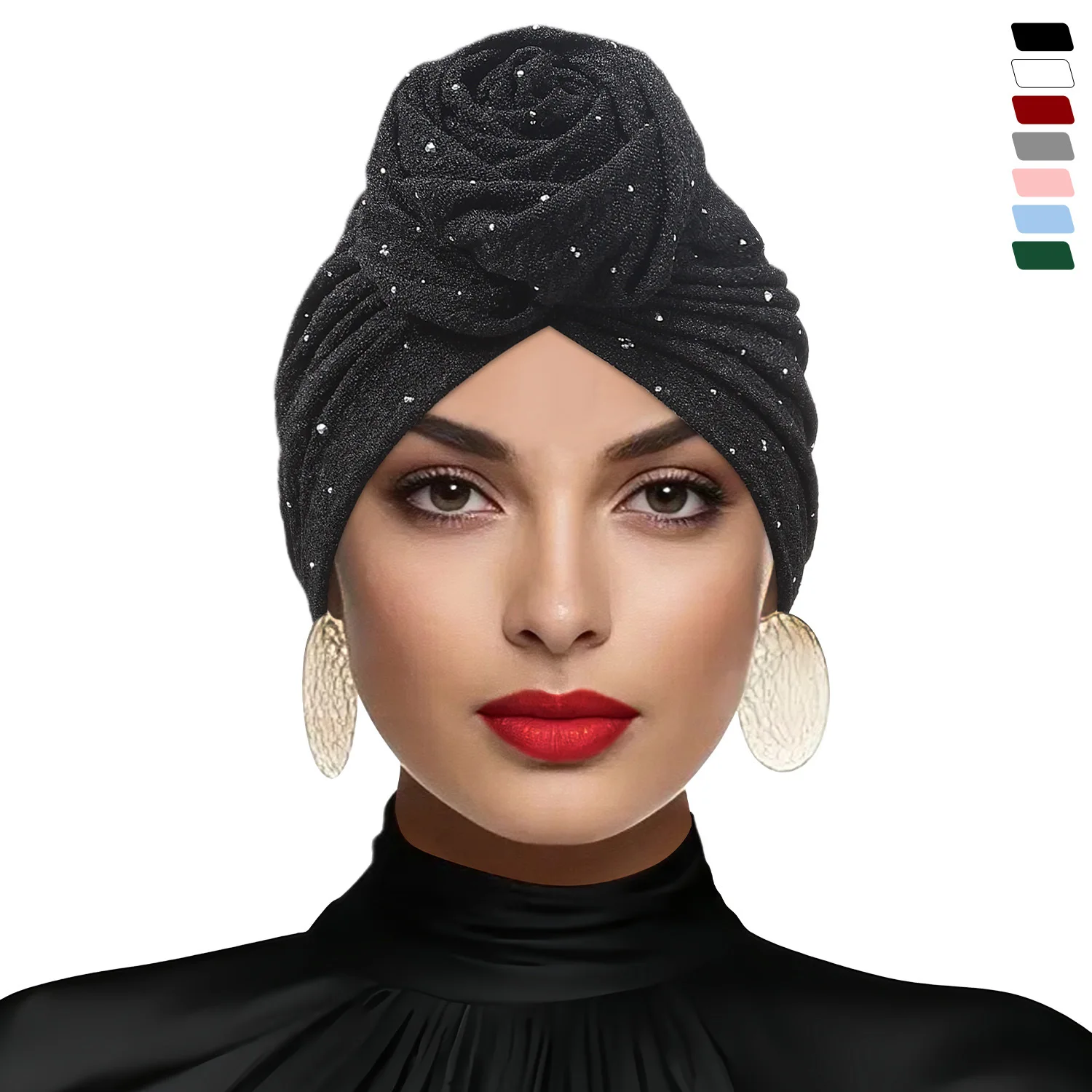 

New Fashion Sequins Flower Turban Beanies Bonnet Women Chemo Cap Muslim Hijab Hair Loss Headscarf Head Wrap Turbante Mujer Hat