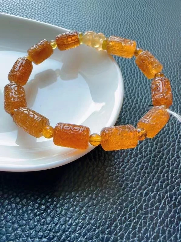 Natural Yellow Tourmaline Clear Round Beads Bracelet 12.6/9.2mm Brazil Orange Blue Tourmaline Women Men AAAAAAA