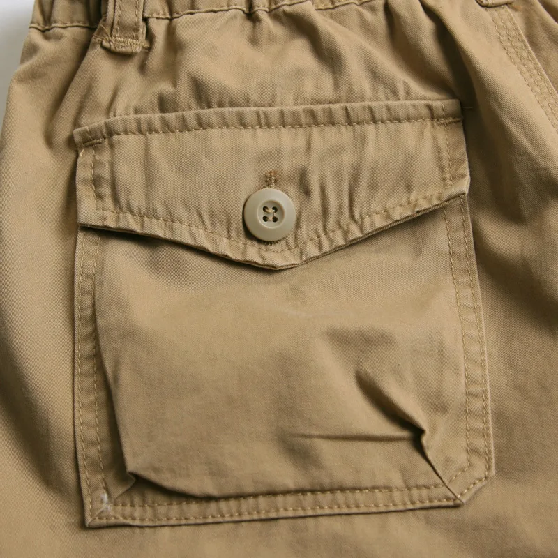 Long Men's Casual Shorts 3/4 Length Cargo Bermuda Male 100% Cotton Elastic Waist Zipper Multi Pocket Below Knee Summer Breeches