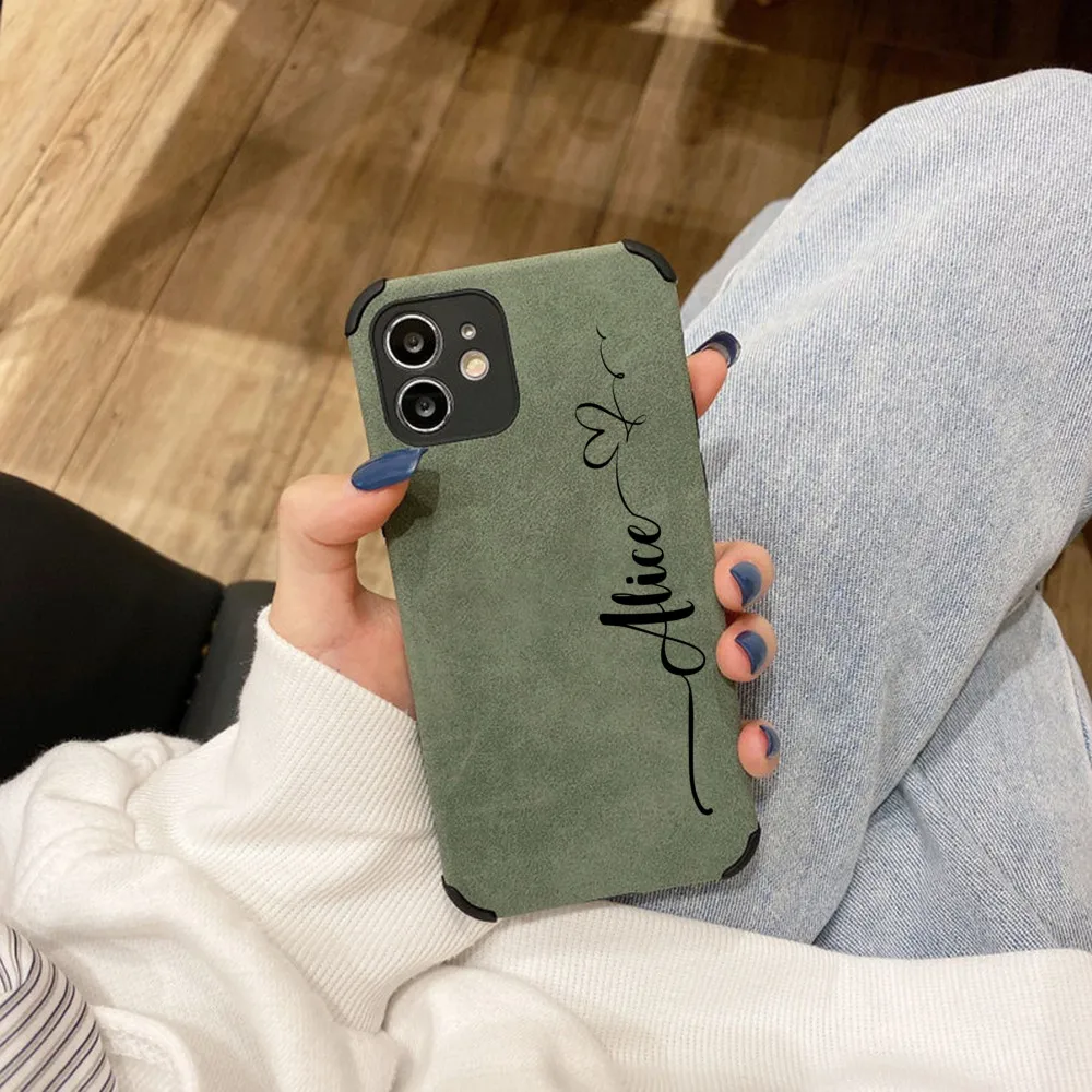 

Customized Personalised DIY Heart Name Soft Lambskin Leather Luxury Cover For iPhone 14 12 11 13 Pro Max Mini SE 7 8 Plus Gifts