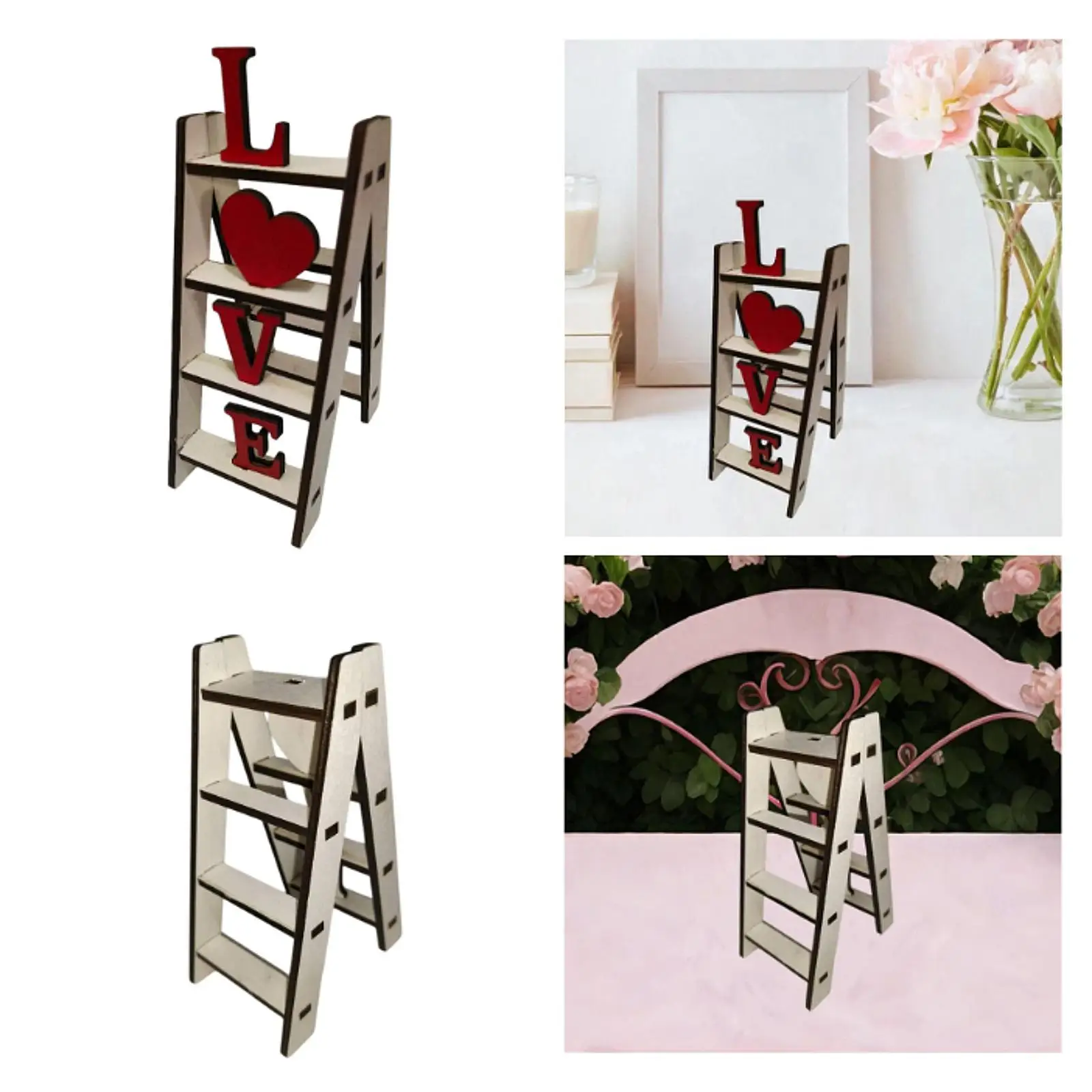 Wood Ladder Table Statue Romantic Love Letter Desktop Ornament Decoration for Bedroom Living Room
