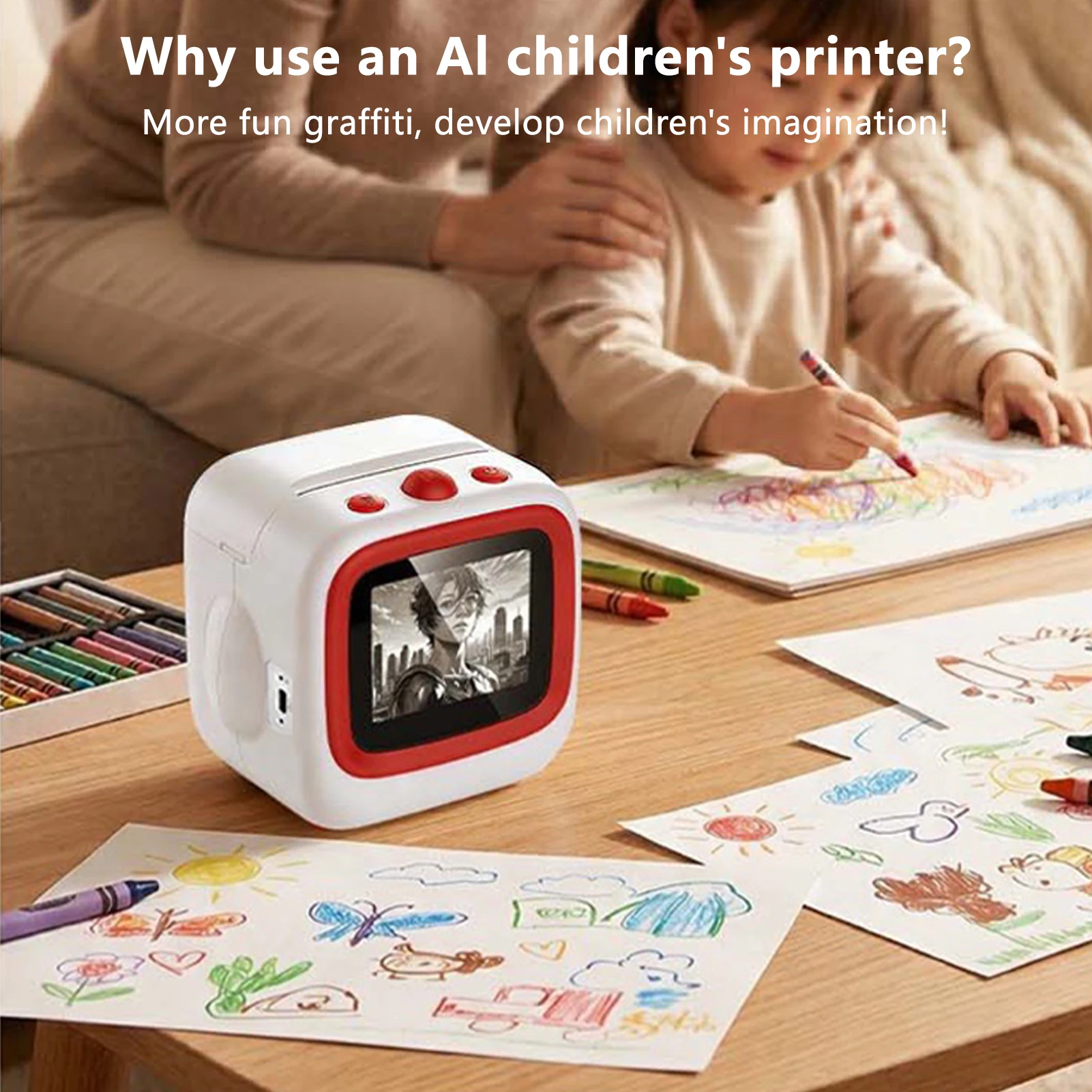 AI Voice Sticker Maker Mini Thermal Printer Support Image Generation with Screen Long Rechargeable Battery Life for  Crafts