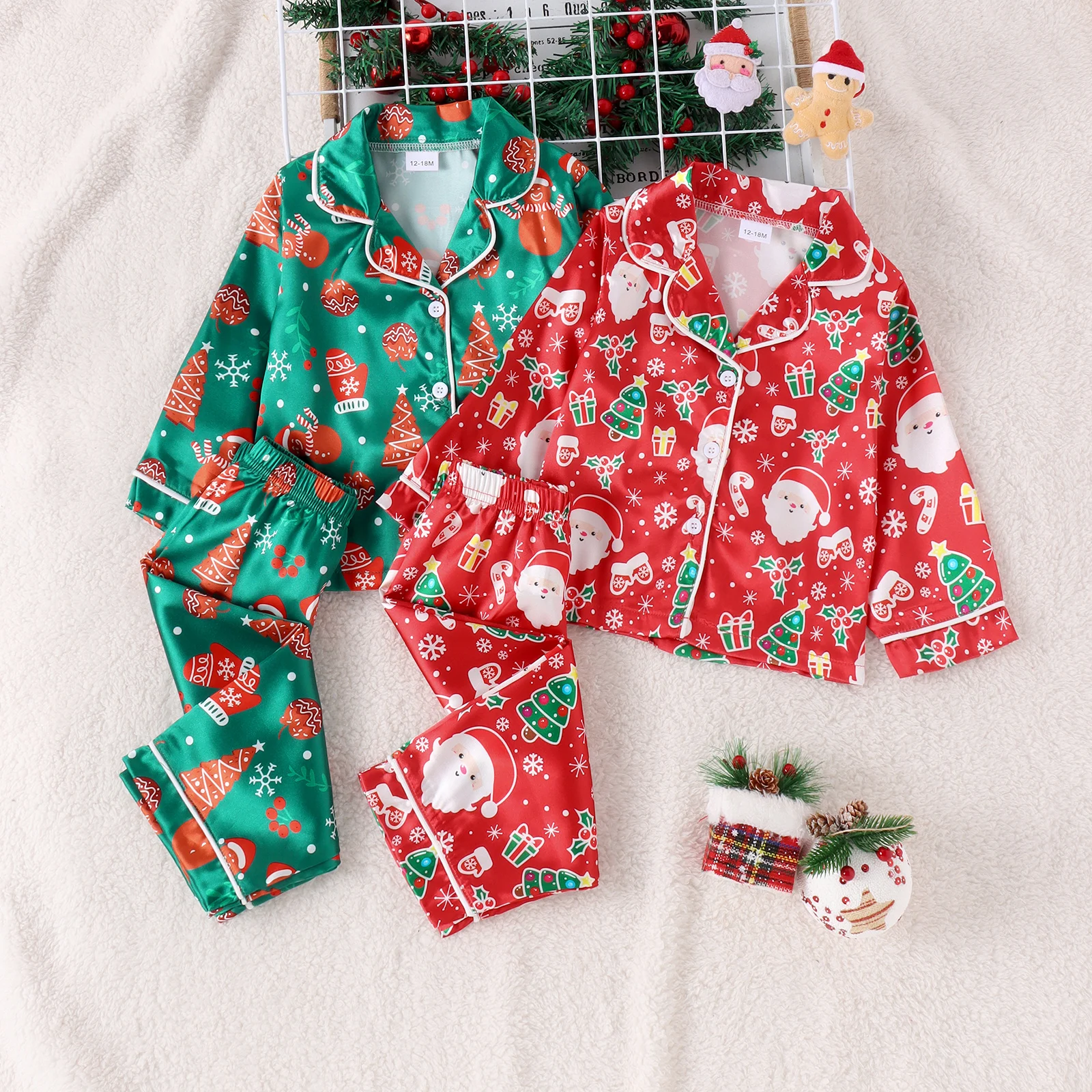 2PCS Autumn Boys, Girls And Babies Aged 1-5 Years Old Casual Loose Santa Print Long-Sleeved Top + Pantsuit