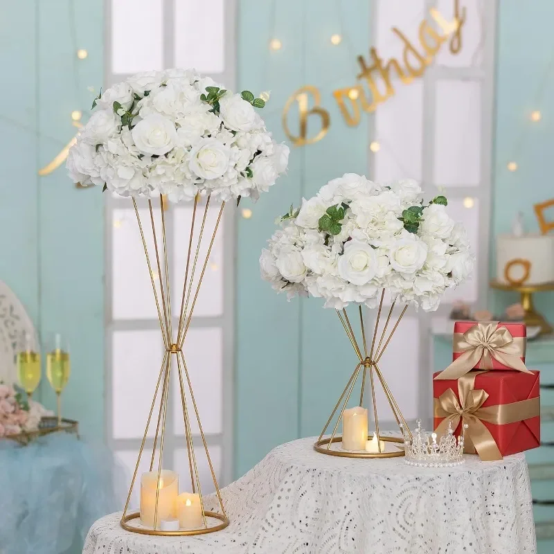 Geometric Wrought Iron Hollow Vase Gold Centerpiece for Wedding Table Decor Floral Arrangement Stand Party Props