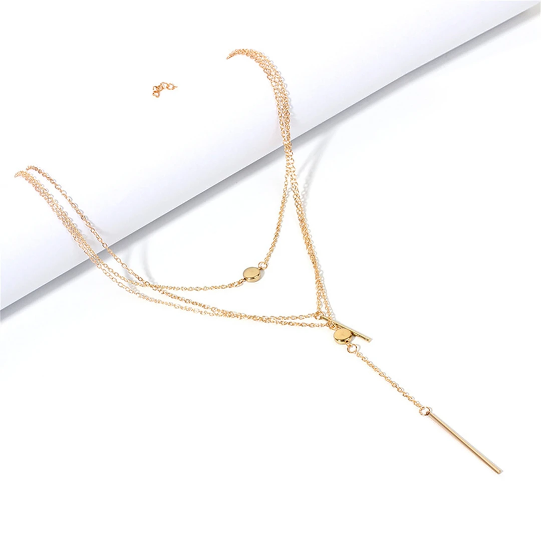 Fashion Collarbone Chain Short Necklace Pendant Sweater Chain Women\'s Crystal Small Round Dot Multi-layer Neckchain Jewelry