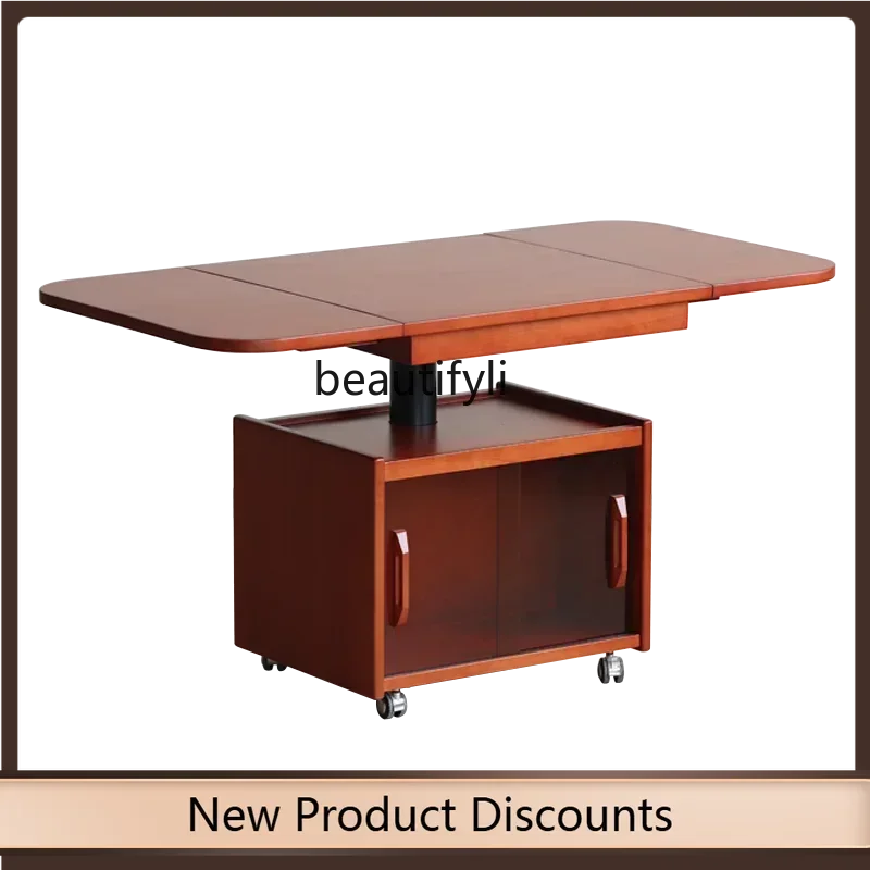 TTT Nordic solid wood coffee table movable folding lift living room creative sofa side table