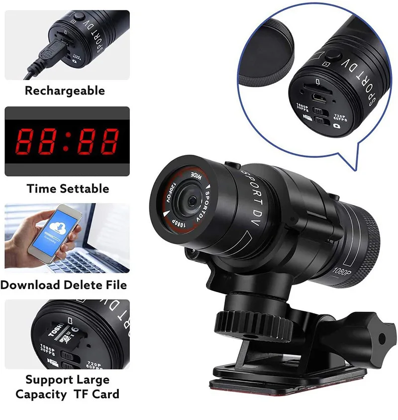 Helmet Camera 4K HD Waterproof Sports Bike Motorbike Helmet Camera High Resolution Ultra Wide Angle Lens 1080P 30fps