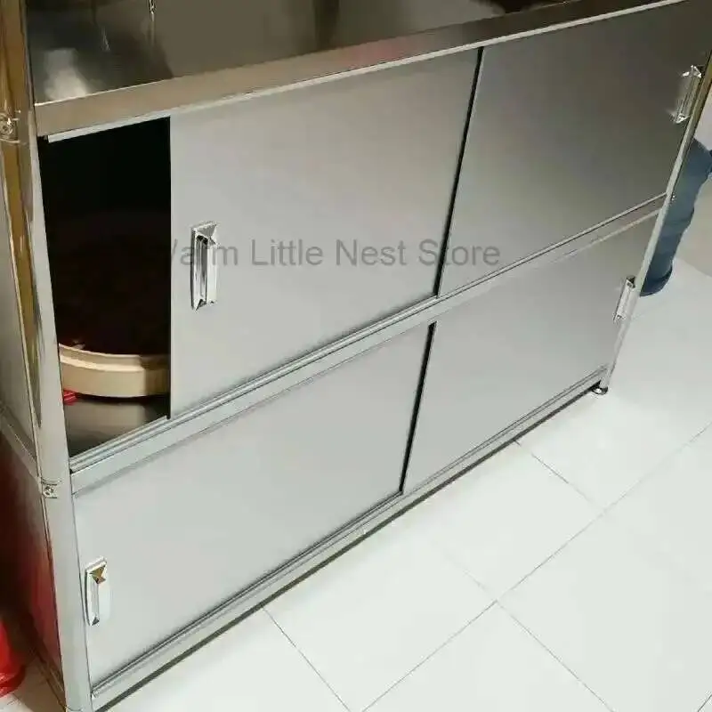 com armários de cozinha porta de aço inoxidável piso de aço multi-camada porta deslizante rack de armazenamento multi-funcional móveis para casa