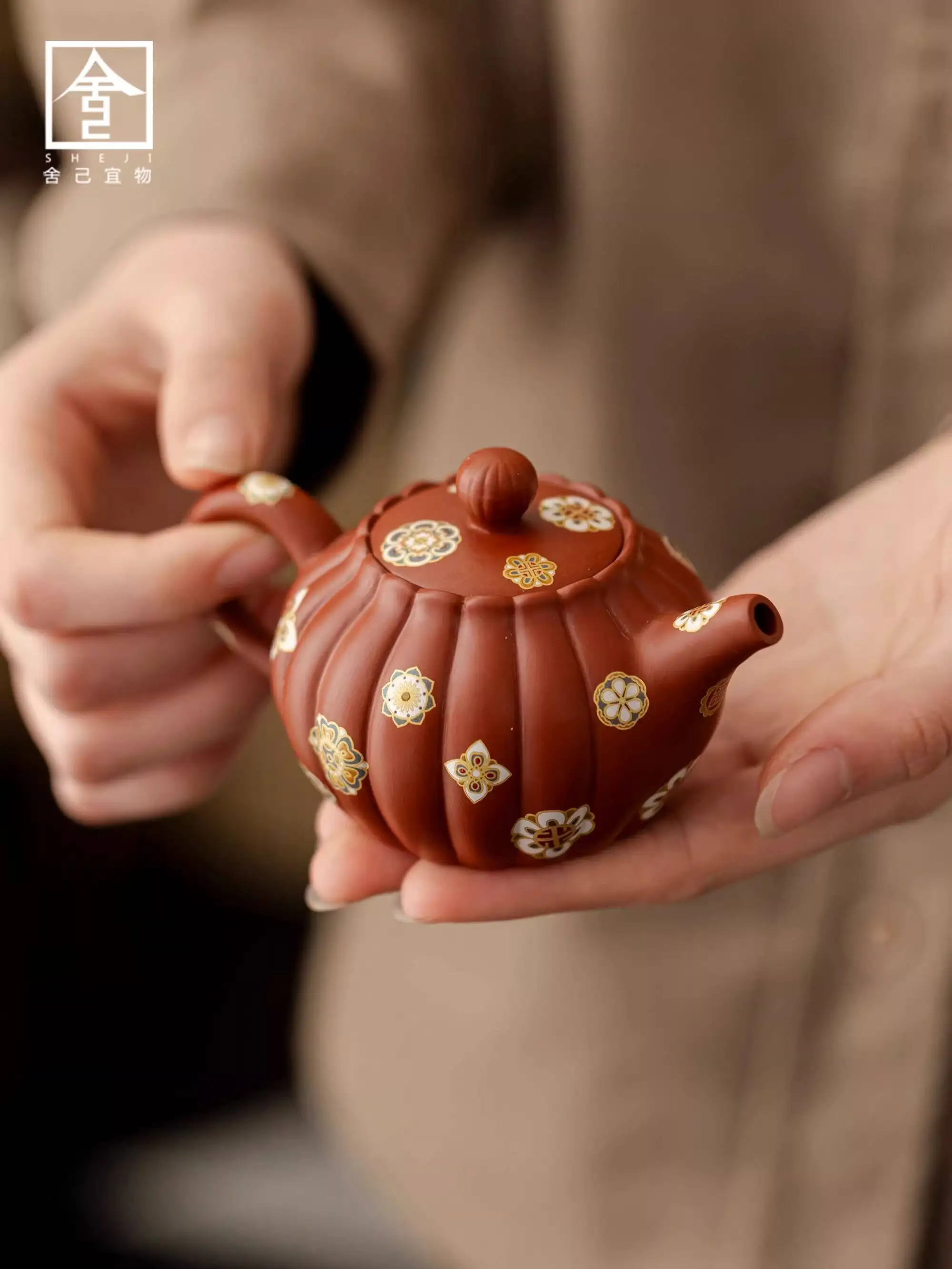 Treasure-Paerned Small Pumpkin Teapo, Yixing Purple Brewing Household Tea Drinking Po, Zhu Clay Da Hong Pao Pure Handmade