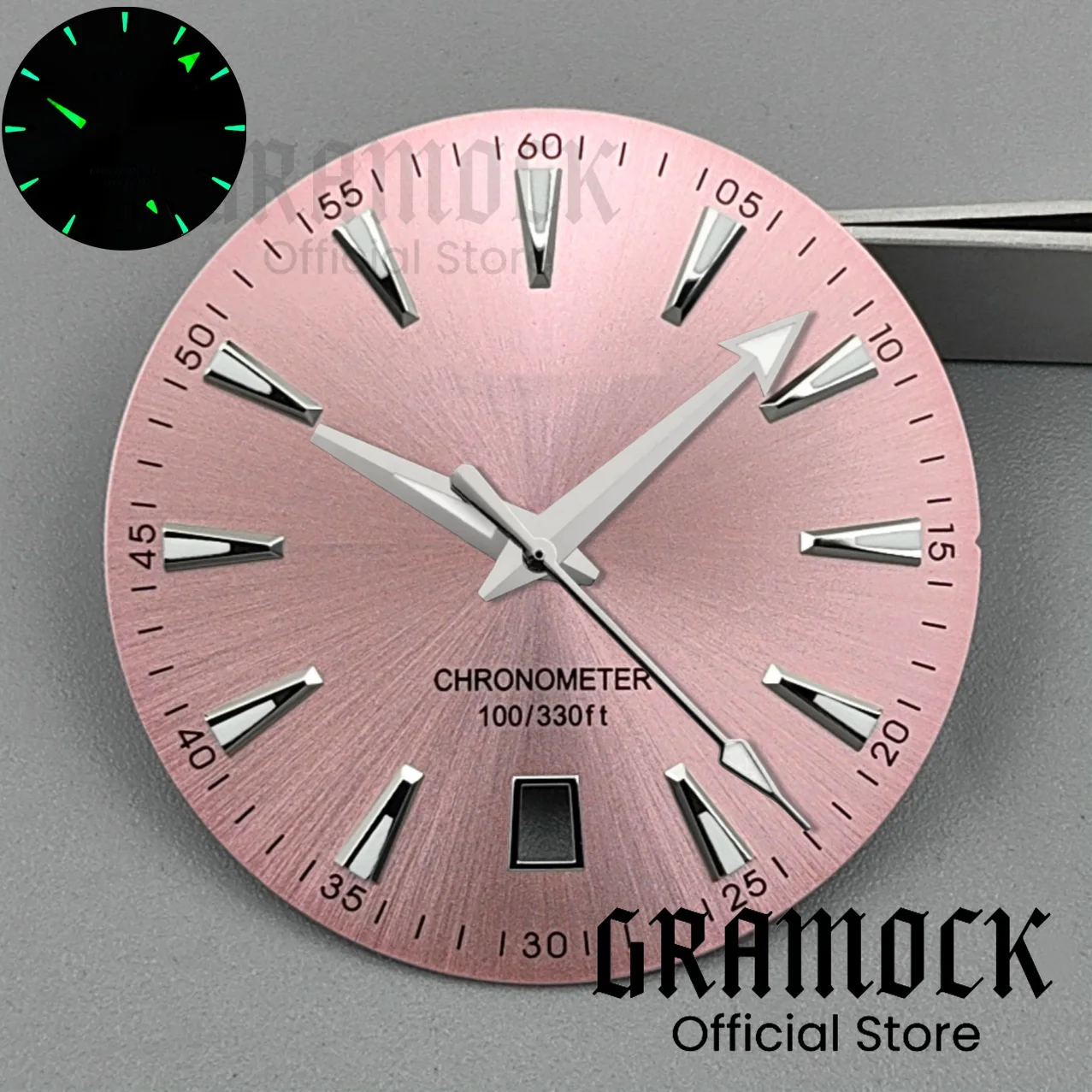 GRAMOCK 33.5 مللي متر Sunberst التدرج ساعة الطلب اليد 40 مللي متر الصلب ساعة حافظة الأخضر مضيئة 6 الساعة تاريخ صالح NH35 الحركة التلقائية