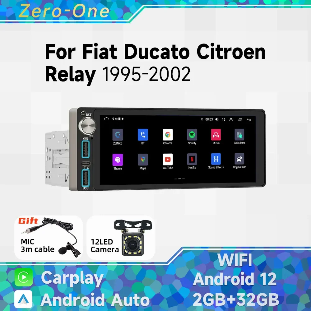 

Carplay Autoradio 1 Din Radio Android Car Multimedia for Fiat Ducato Citroen Relay 1995-2002 Stereo Head Unit GPS Navigation